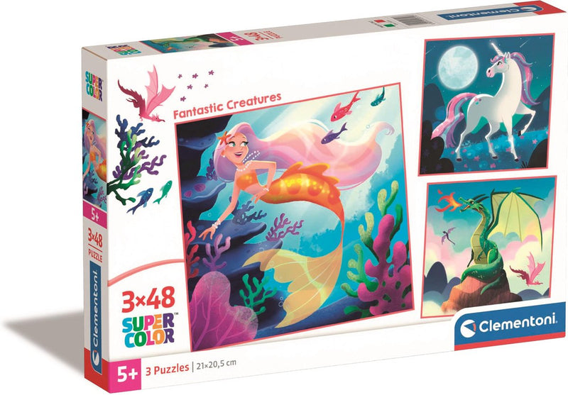 Afbeelding laden in galerijviewer, Clementoni legpuzzel super color vierkant fantasie, 3x48st.