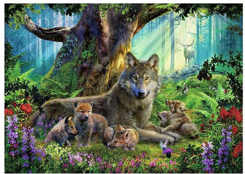 Afbeelding laden in galerijviewer, Ravensburger puzzel familie wolf in het bos - 1000 stukjes dieren.