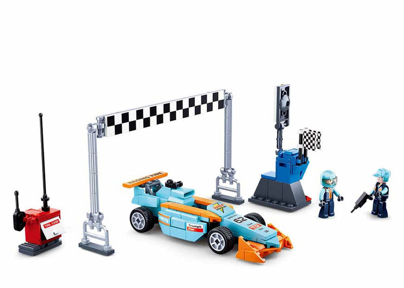 Afbeelding laden in galerijviewer, Sluban racing team klein circuit bouwspeelgoed kinderen vanaf 6 jaar – constructiespeelgoed bouwdoos met 210 bouwstenen – m38-b0762
