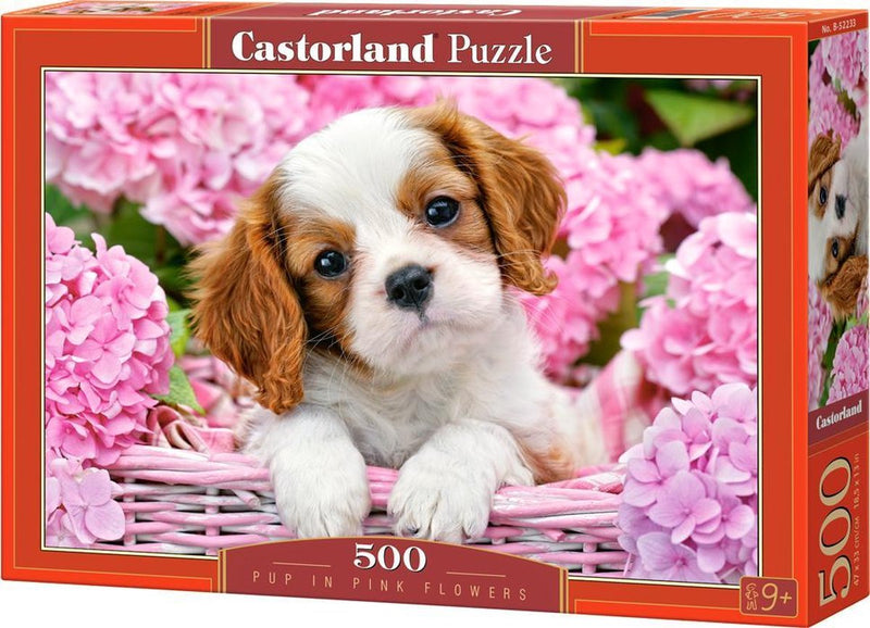 Afbeelding laden in galerijviewer, Castorland pup in pink flowers – puzzel – 500 stukjes – satijnen afwerking – perfecte pasvorm – europese kwaliteit