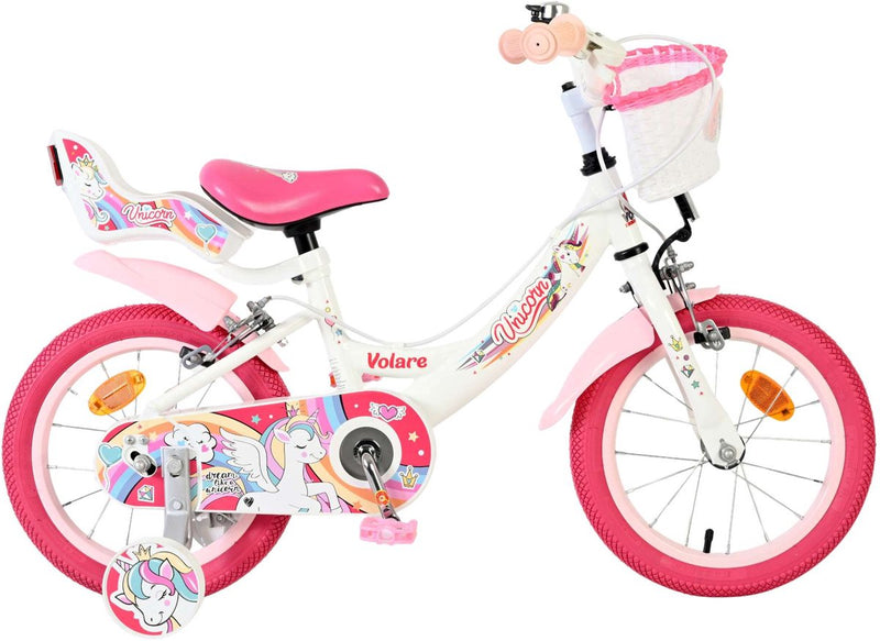 Laden Sie das Bild in Galerie -Viewer, Volare unicorn kinderfiets - meisjes - 14 inch - wit - twee handremmen
