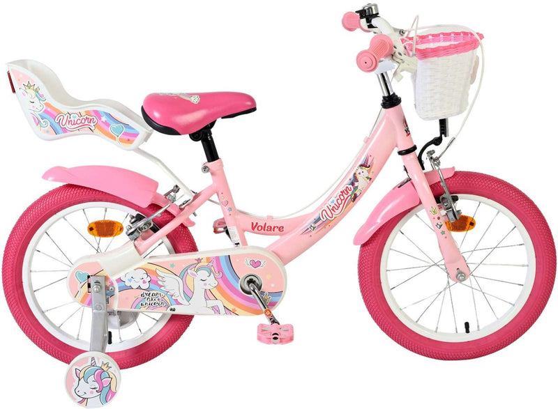Chargez l'image dans la visionneuse de la galerie, Volare unicorn kinderfiets - meisjes - 16 inch - roze - twee handremmen