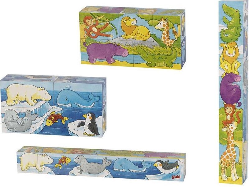Afbeelding laden in galerijviewer, Goki houten blokpuzzel safari, 5st.