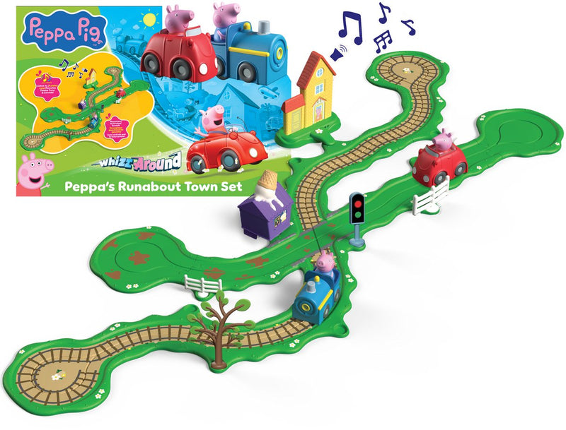 Afbeelding laden in galerijviewer, Gear2play peppa pig whizz around - peppa's rondweg door de stad speelset - modulaire rijbaan voor whizz around voertuigen - interactief met muziek en geluid