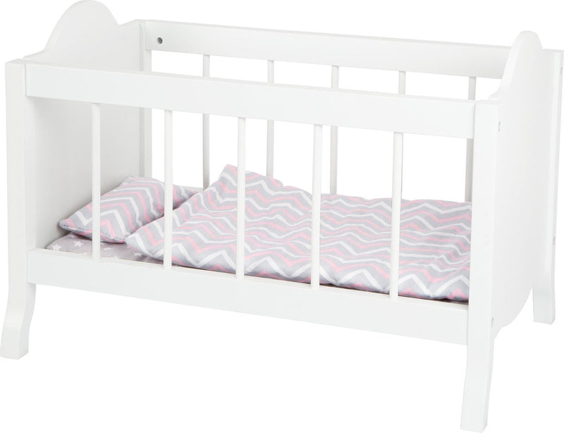 Afbeelding laden in galerijviewer, Small foot poppenbed met beddengoed junior 50 x 30 cm hout wit
