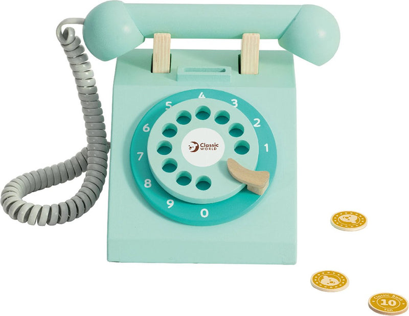 Afbeelding laden in galerijviewer, Classic world houten retro telefoon turquoise