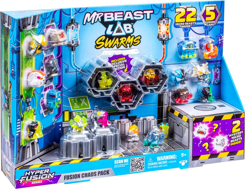 ギャラリービューアに画像をロードする, Moose toys mrbeast lab swarms - hyper fusion serie chaos xl pack - 22 swarms microbeesten, 5 fusion caps 22 stickers