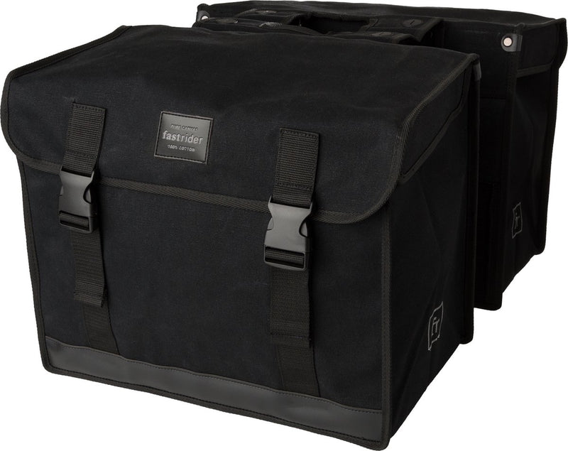 ギャラリービューアに画像をロードする, Fastrider canvas hybride 37 dubbele fietstas zwart 65l - afgeschuind - waterafstotend canvas - reflecterend - geschikt voor e-bike