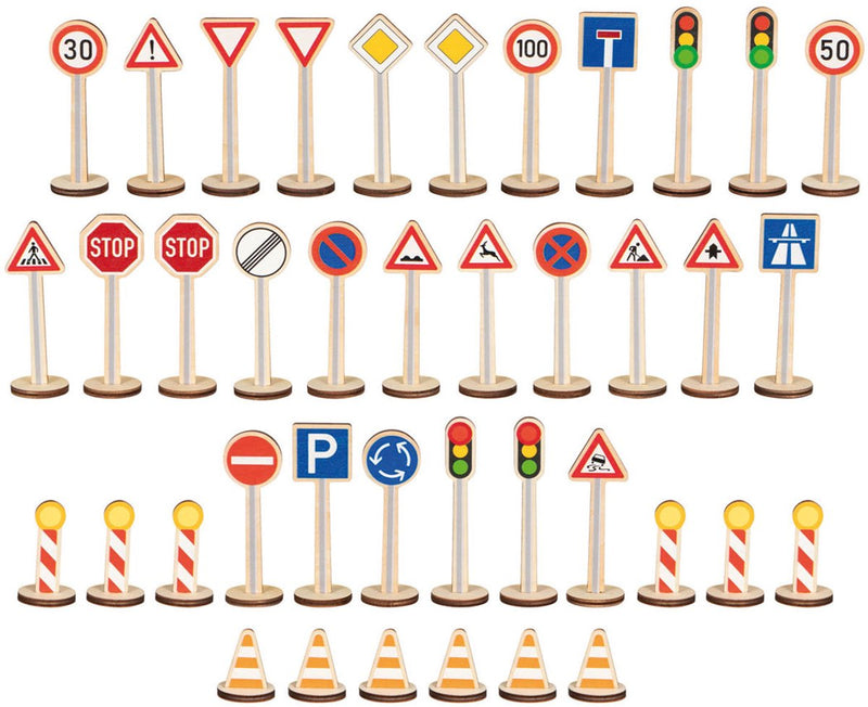 Afbeelding laden in galerijviewer, Goki verkeersborden speelset - educatief houten speelgoed 40 stuks.