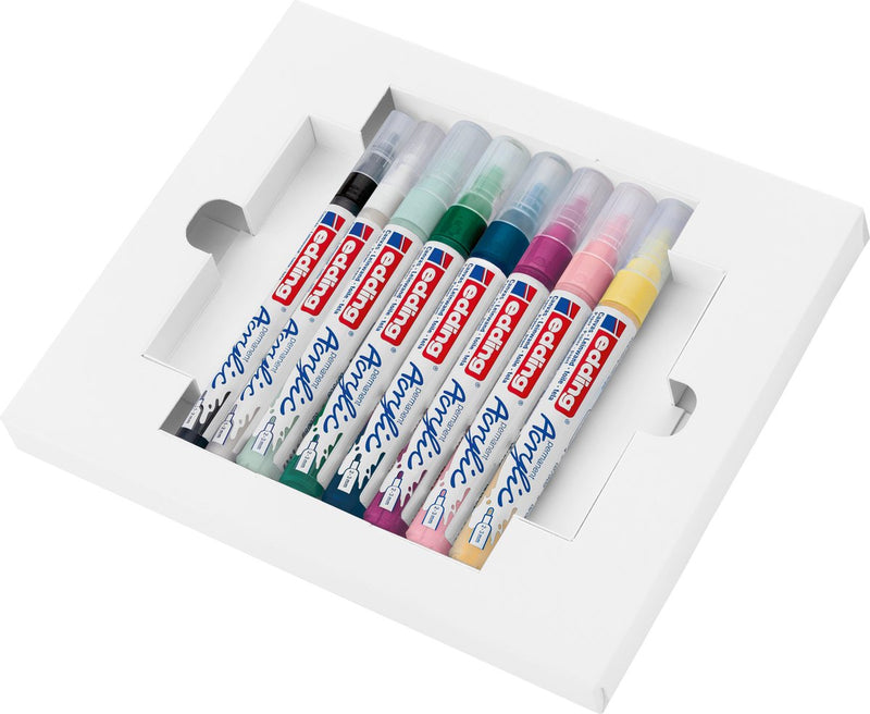 ギャラリービューアに画像をロードする, Edding acrylverf starter set nordic - 8 acryl markers - watervast - inclusief a6-briefkaartenset
