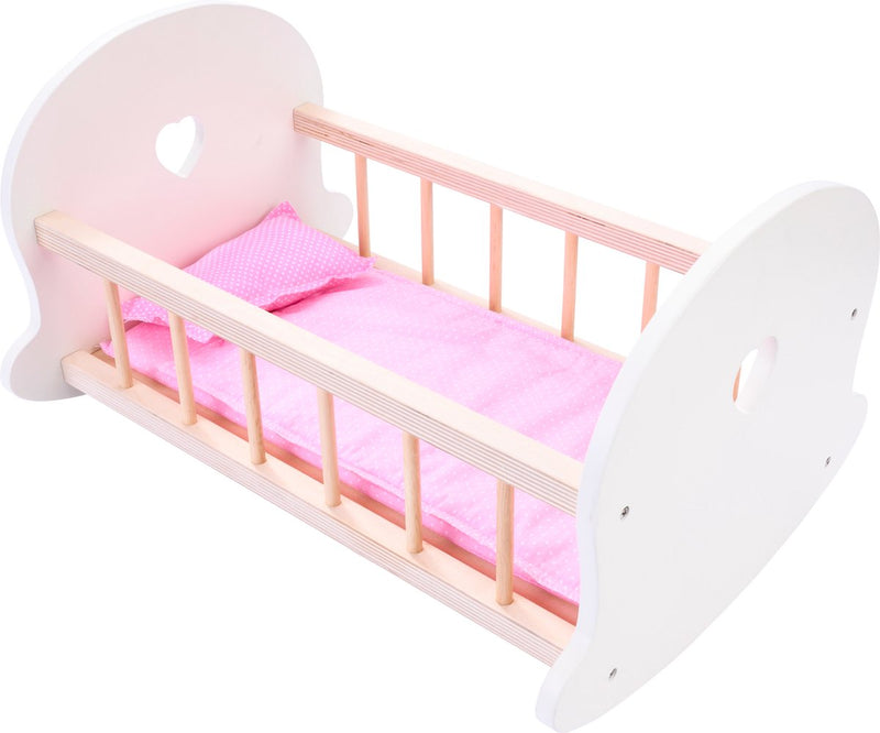 Afbeelding laden in galerijviewer, Angel toys poppenbedje schommelwieg, roze wit