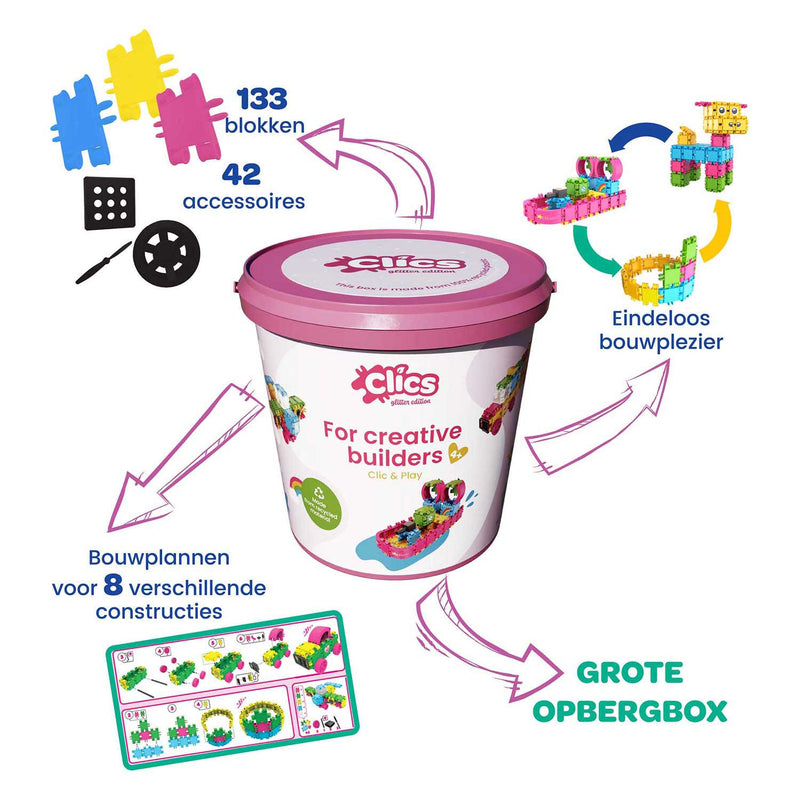 Load image into Gallery viewer, Clics Bouwblokken - Glitter Bouwset 8in1