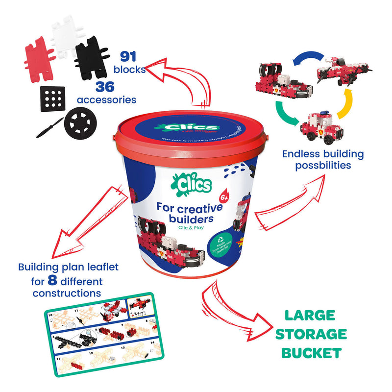 ギャラリービューアに画像をロードする, Clics brandweer 8-in-1 bouwblokken– duurzaam speelgoed gemaakt van gerecycleerde kunststof- bouwset 8 in 1 - speelgoed 4,5,6,7,8 jaar jongens en meisjes- educatief speelgoed- montessori speelgoed- constructie speelgoed
