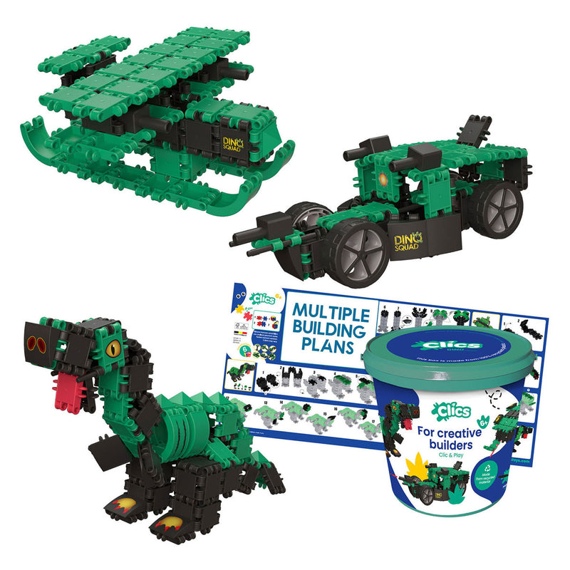 Afbeelding laden in galerijviewer, Clics dino world 6-in-1 bouwblokken– duurzaam speelgoed gemaakt van gerecycleerde kunststof- bouwset 6 in 1 - speelgoed 4,5,6,7,8 jaar jongens en meisjes- educatief speelgoed- montessori speelgoed- constructie speelgoed