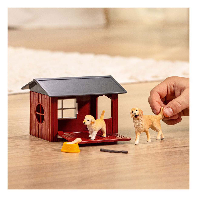 Afbeelding laden in galerijviewer, Schleich farm world hondenhok met golden retrievers 42722