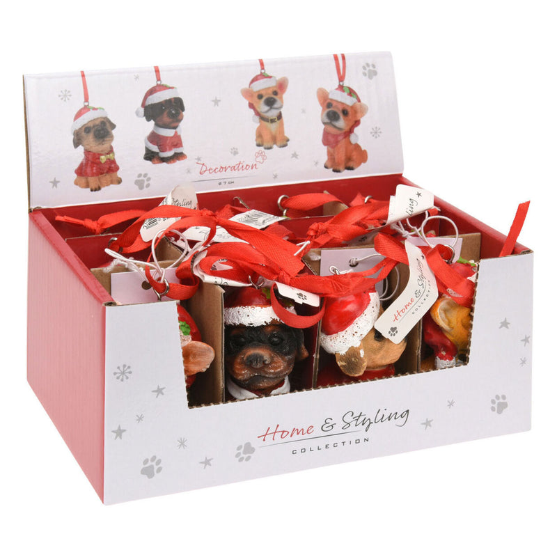 Load image into Gallery viewer, Kersthanger Hond met Kerstmuts, Set van 12 stuks