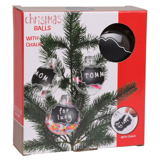Load image into Gallery viewer, Transparante kerstballen met krijtlabels, 4st.