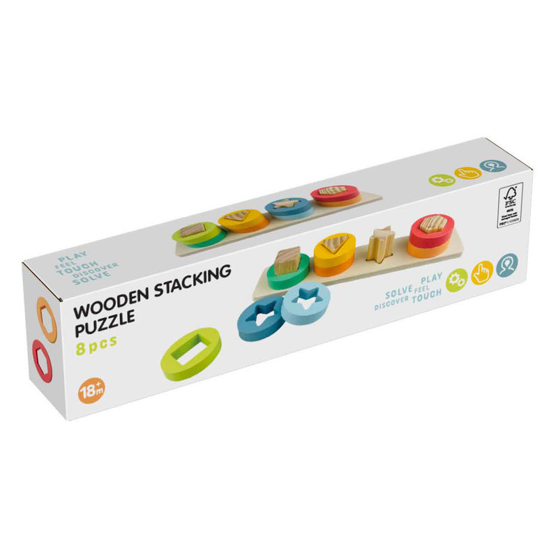 Afbeelding laden in galerijviewer, Koopman houten stapelpuzzel educatief speelgoed met vormen 9-delig multicolor.