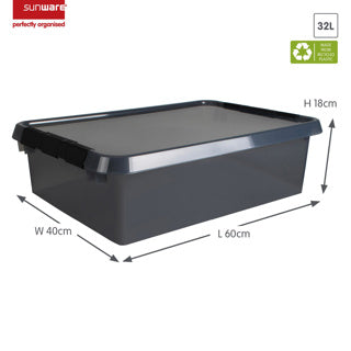 Afbeelding laden in galerijviewer, Comfort line opbergbox 32 liter transparant grijs zwart 60 x 40 x 18 cm | 2 stuks