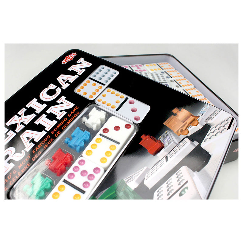 Afbeelding laden in galerijviewer, Tactic domino mexican train – bordspel – luxe tin – wereldberoemd dominospel met gekleurde stenen – 2 tot 8 spelers – vanaf 7 jaar