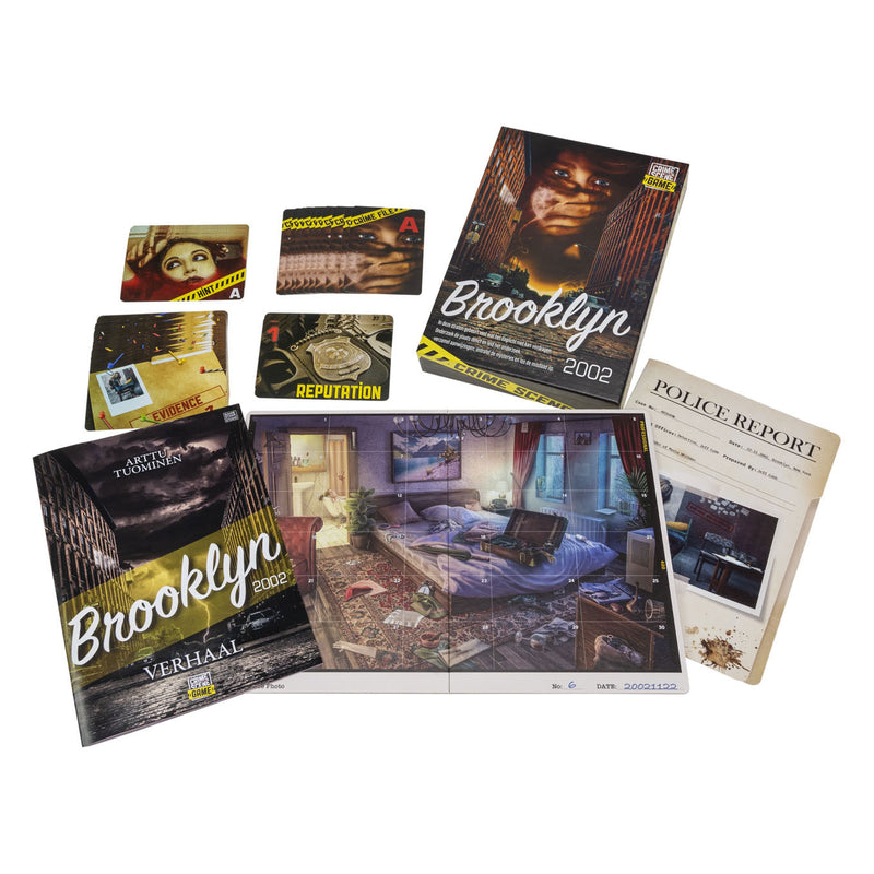 Afbeelding laden in galerijviewer, Tactic crime scene brooklyn 2002 – bordspel – misdaadspel – moderne stadszaak vol geheimen – diepgaand onderzoek en deductie – crime scene serie – game storm studio – 1 of meer spelers – vanaf 18 jaar