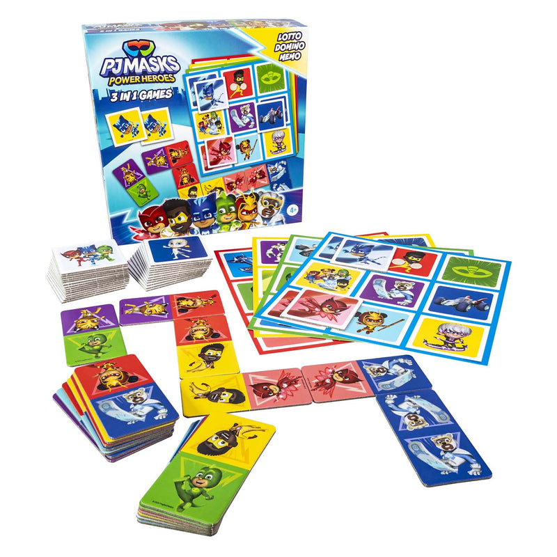 Afbeelding laden in galerijviewer, Tactic pj masks 3-in-1 spellenverzameling – kaartspel – lotto – domino – memo – kinderspel vanaf 4 jaar
