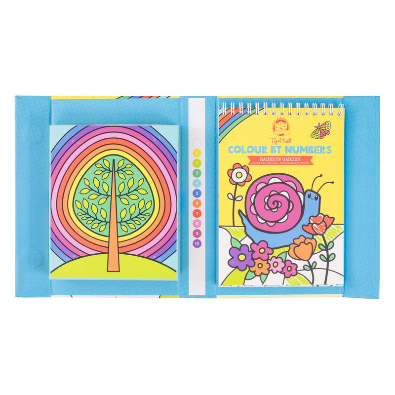 Afbeelding laden in galerijviewer, Tiger tribe kleurboek kleuren op nummer incl. stiften - regenboog tuin