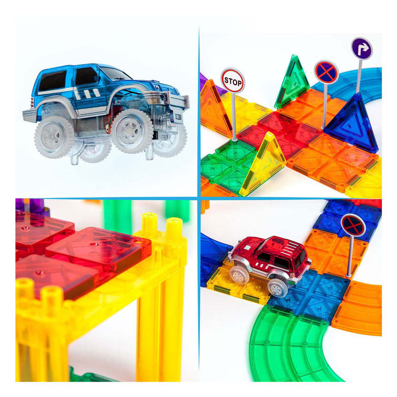 Chargez l'image dans la visionneuse de la galerie, Picasso tiles tactic - constructiespeelgoed - magnetic tiles - magnetische tegels - race track - stem speelgoed - magnetische racebaan met 2 led auto's - 50-delig - vanaf 3 jaar
