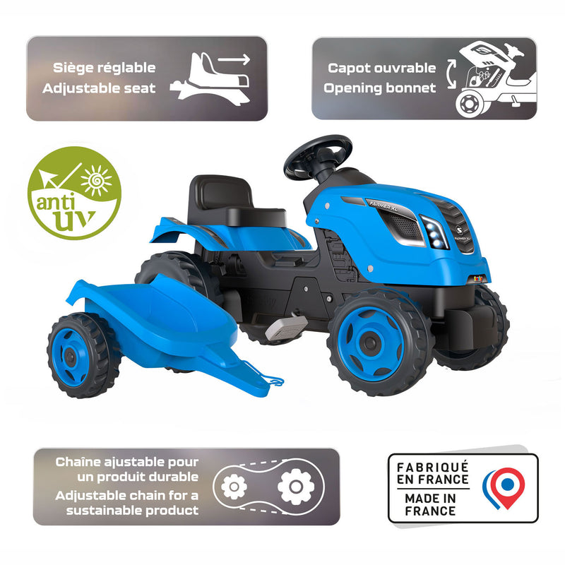 Load image into Gallery viewer, Smoby farmer xl traptractor met trailer blauw