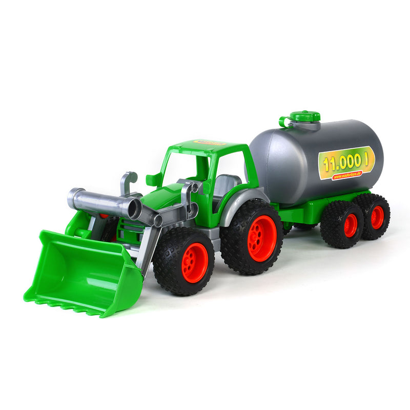Afbeelding laden in galerijviewer, Wader tractor met voorlader en tanker - groen kunststof - 3-6 jaar