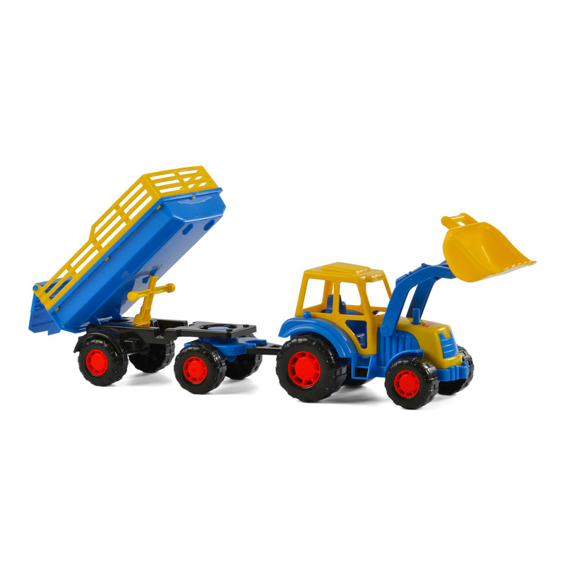 Load image into Gallery viewer, Cavallino tractor met voorlader en aanhanger blauw
