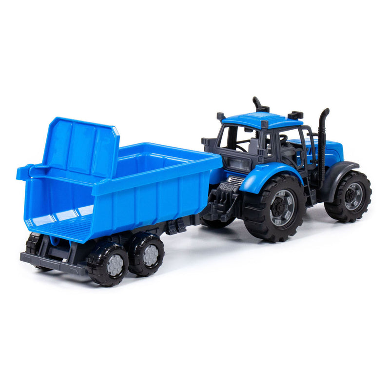 Afbeelding laden in galerijviewer, Cavallino tractor met kiepwagen aanhangwagen blauw, schaal 1:32