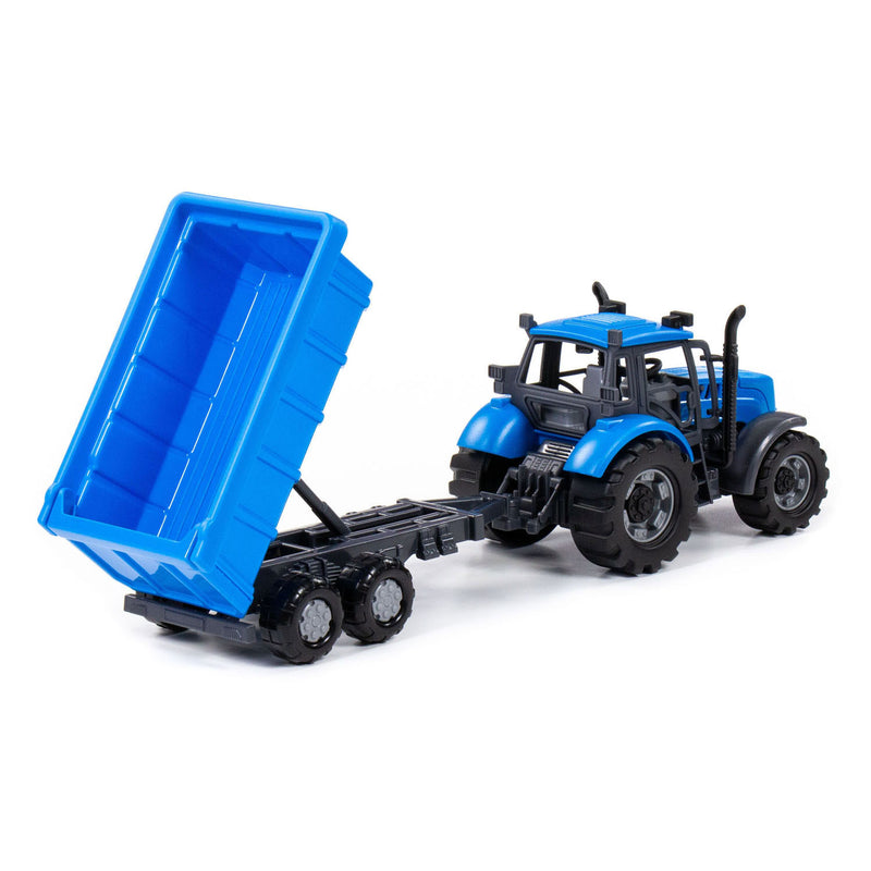 Afbeelding laden in galerijviewer, Cavallino tractor met kiepwagen aanhangwagen blauw, schaal 1:32