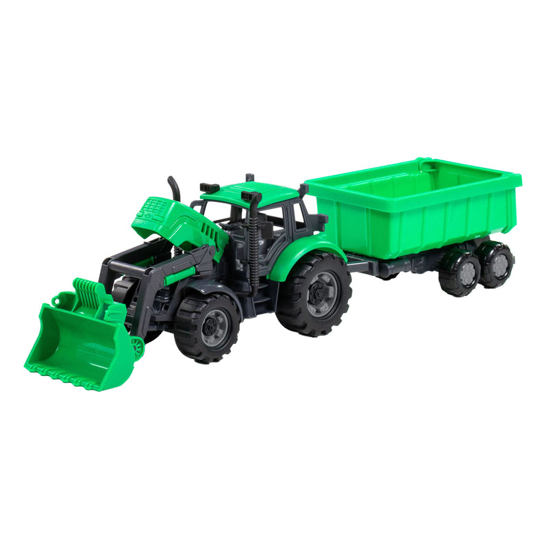 Afbeelding laden in galerijviewer, Cavallino tractor met lader en aanhang kiepwagen groen, schaal 1:32