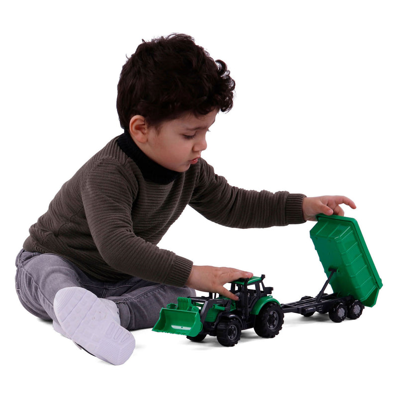 Afbeelding laden in galerijviewer, Cavallino tractor met lader en aanhang kiepwagen groen, schaal 1:32