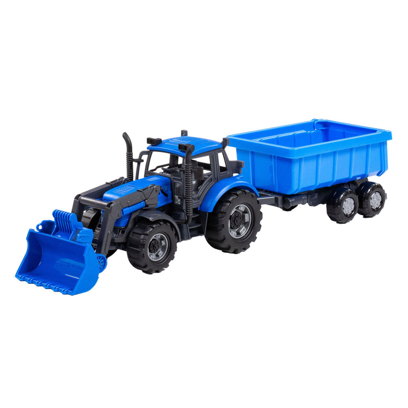 Load image into Gallery viewer, Cavallino tractor met lader en aanhang kiepwagen blauw, schaal 1:32