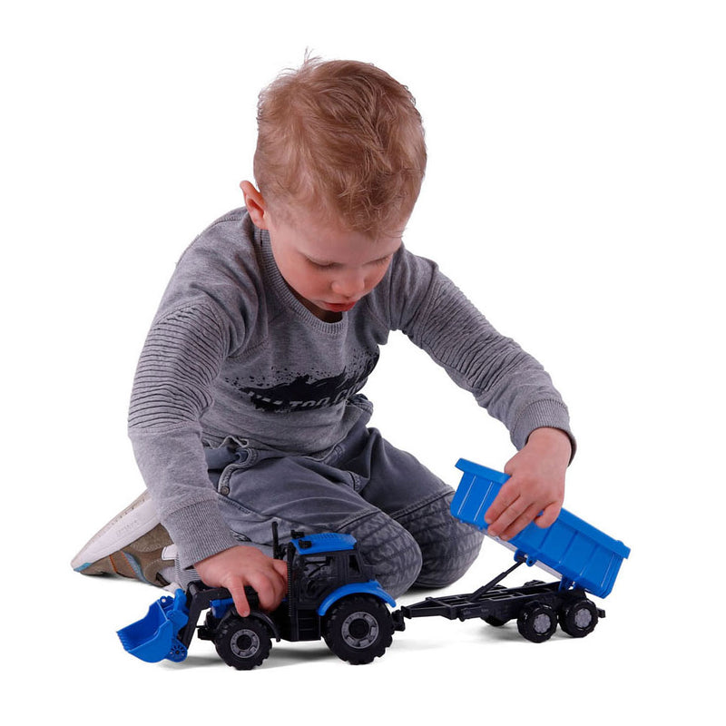 ギャラリービューアに画像をロードする, Cavallino tractor met lader en aanhang kiepwagen blauw, schaal 1:32