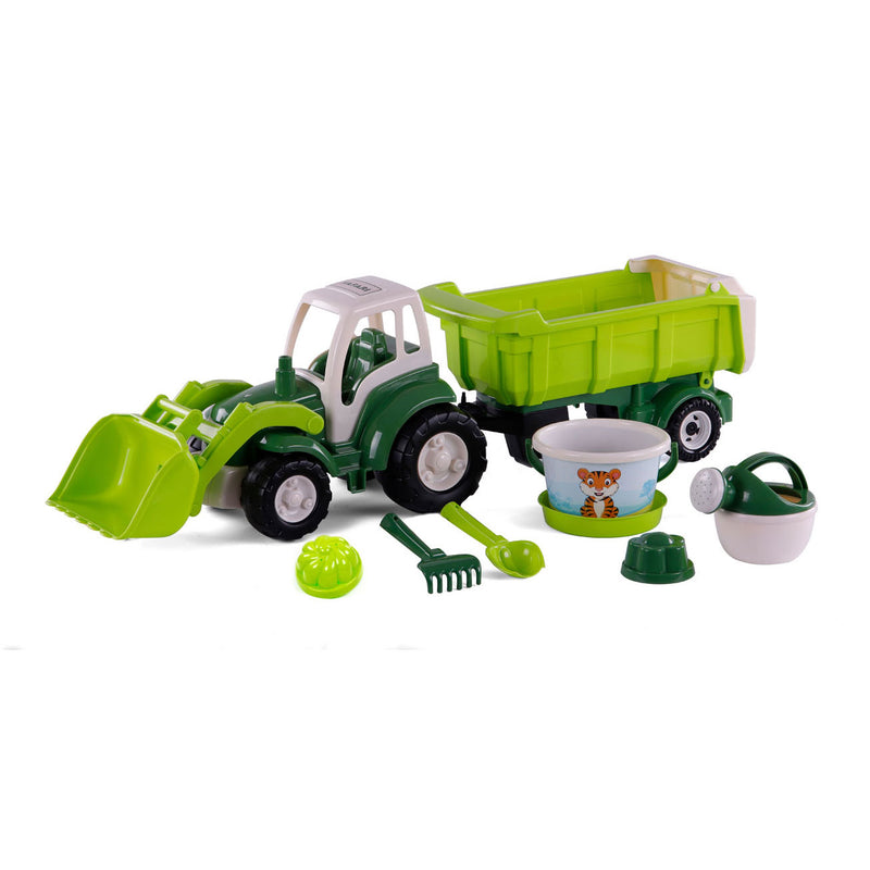 Afbeelding laden in galerijviewer, Cavallino xl tractor groen met kiep- aanhangwagen en emmerset, 9dlg.