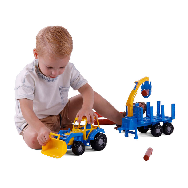 Chargez l'image dans la visionneuse de la galerie, Cavallino junior tractor met kraan aanhangwagen en hout, 46cm
