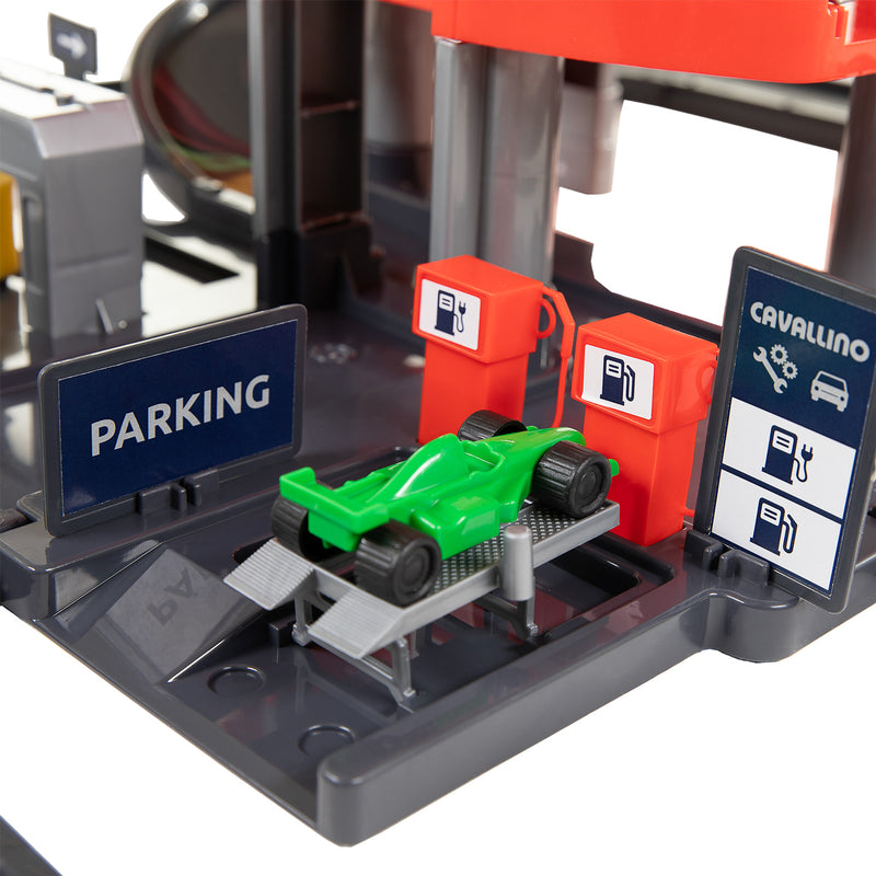 Afbeelding laden in galerijviewer, Cavallino racing parkeergarage met 4 verdiepingen en auto's speelset