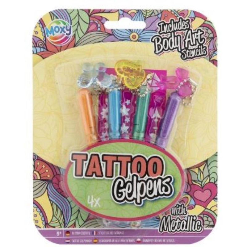 Afbeelding laden in galerijviewer, Moxy tattoo gelpennen metallic met sjabloon set a 4