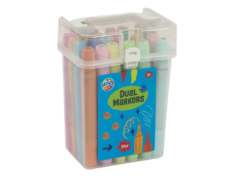 Afbeelding laden in galerijviewer, Moxy dual markers pastel 24 stuks in transparante box