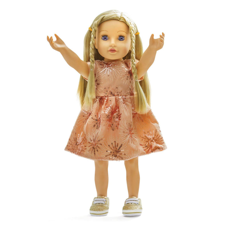 Afbeelding laden in galerijviewer, Heless poppen glitterjurk rose gold, 35-45 cm