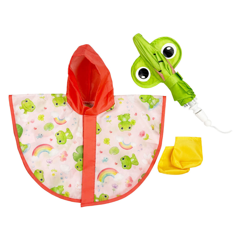 Load image into Gallery viewer, Heless regenpak voor poppen met regenjas, paraplu en laarzen - maat 28-35cm