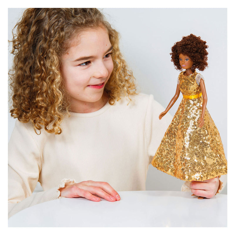Load image into Gallery viewer, Heless paillettenjurk goldstar voor modepoppen - 29cm
