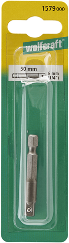 Afbeelding laden in galerijviewer, Wolfcraft adapter | voor dopsleutel | 6mm (1 4) | l 50mm | 1 stuk - 1579000