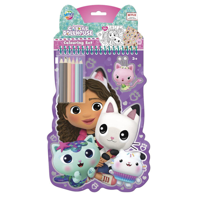 Afbeelding laden in galerijviewer, Moxy gabby's popppenhuis kleurset kleurboek met 6 kleurpotloden - kleurboek 27-delig - tekenen en kleuren - gabby's dollhouse creatief speelgoed vanaf 3 jaar