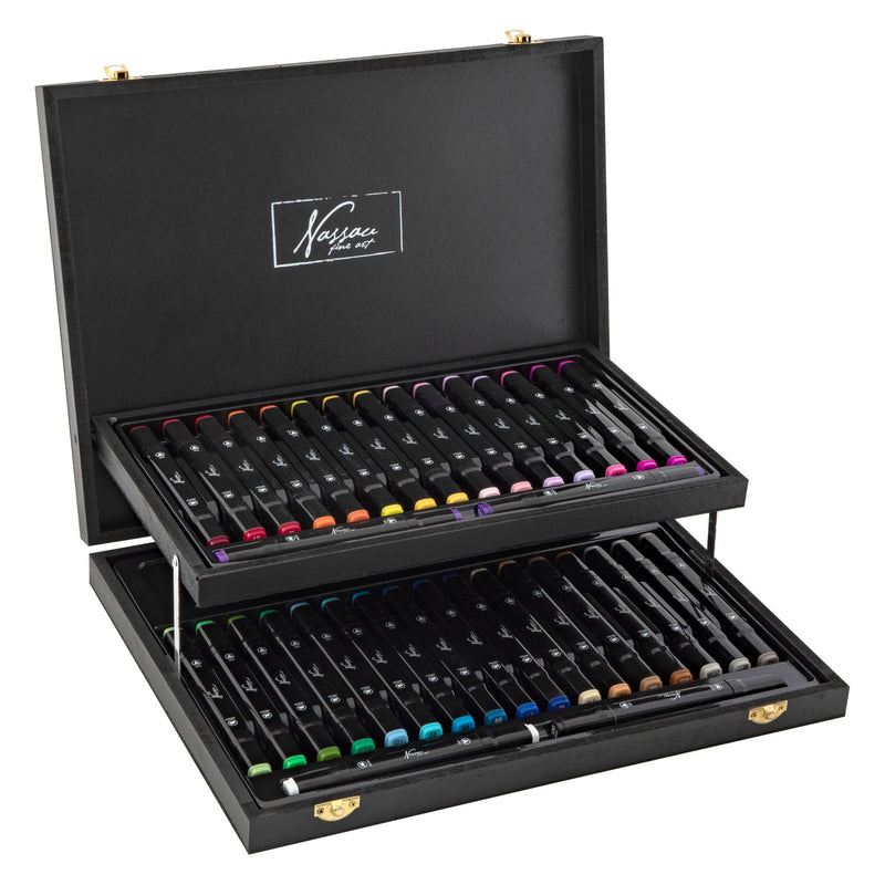 Load image into Gallery viewer, Nassau Fine Art Nassau Dual Tip Markers in Houten Koffer, 36st.