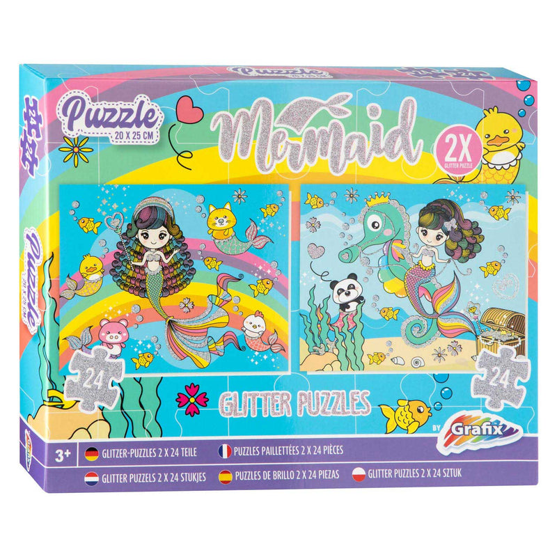 Load image into Gallery viewer, Grafix glitterpuzzel set zeemeermin, 2x24st.