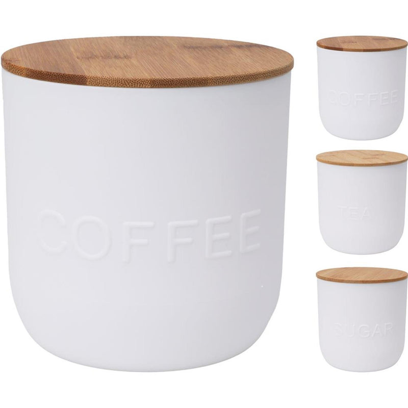 Cargue la imagen en el visor de la galería, Excellent houseware voorraaddoos kunststof met bamboe deksel, coffee, tea of sugar